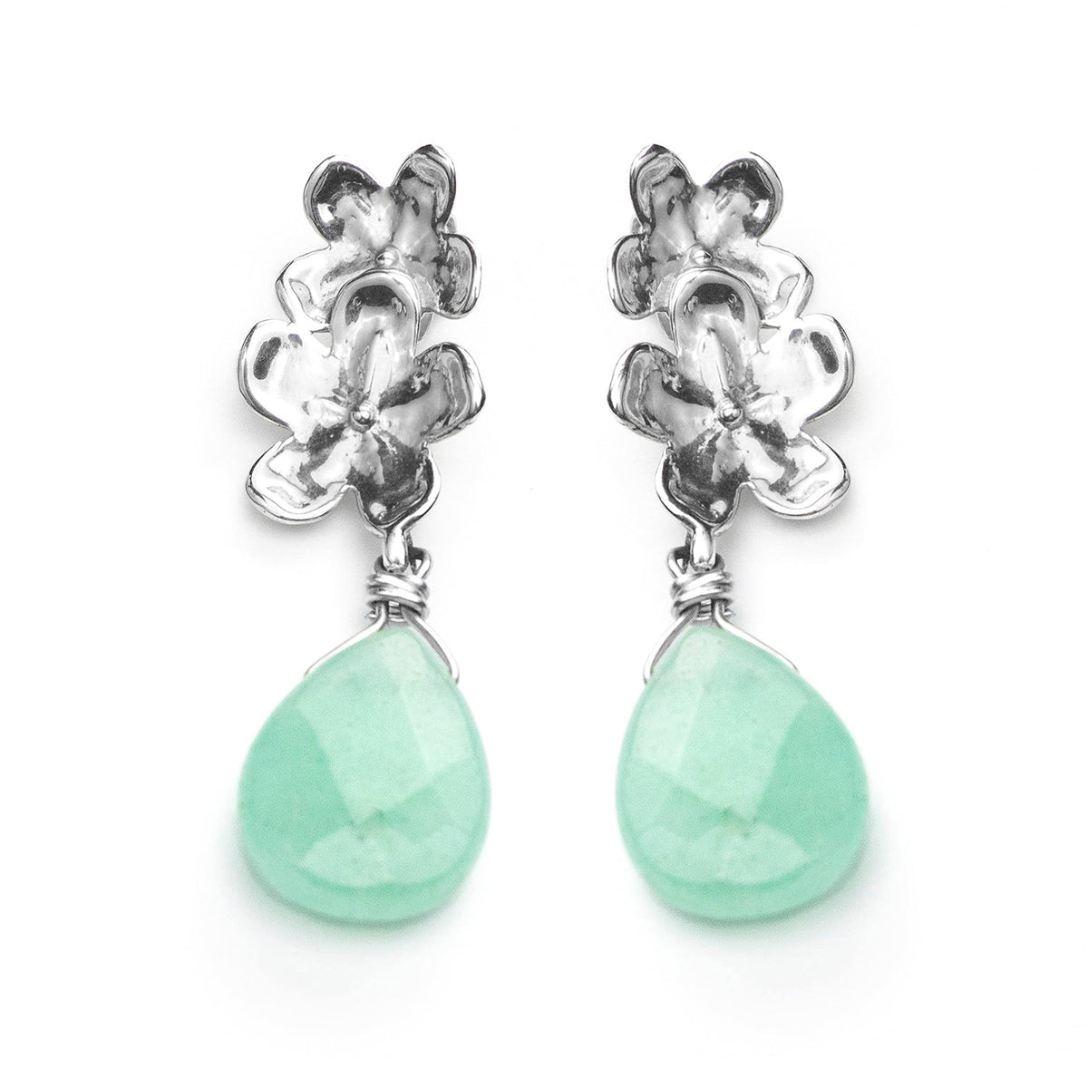 Aretes largos Floral con Ágata