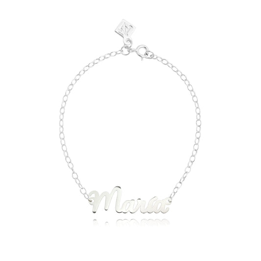 Pulsera nombre de plata en tipografía manuscrita