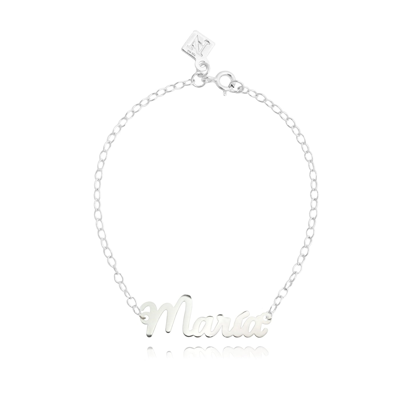 Pulsera María en tipografía manuscrita plata