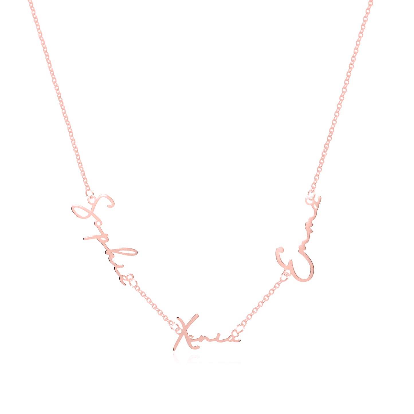 Collar de plata 2 nombres y corazón en tipografía caligrafía