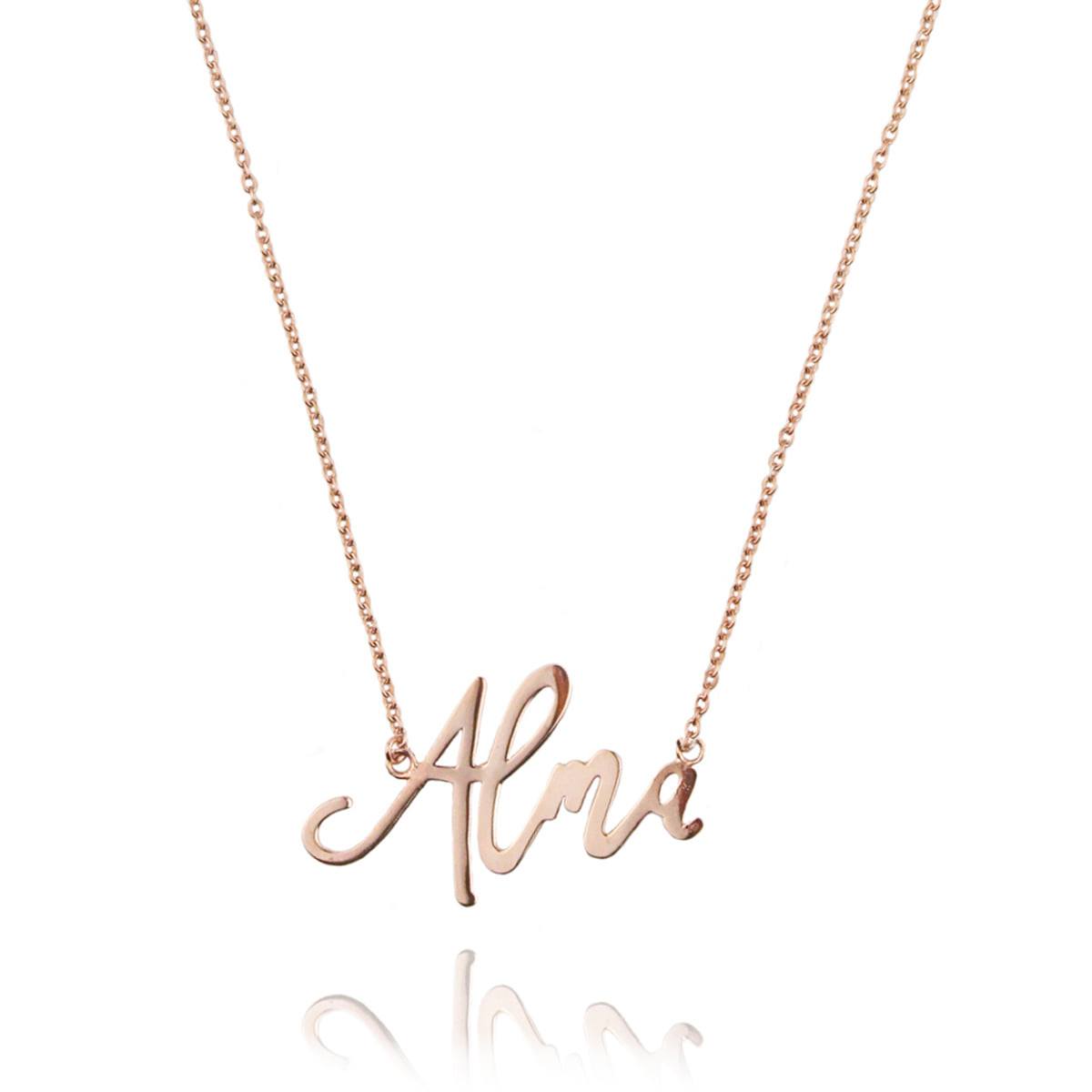 Collar nombre de plata en tipografía cursiva