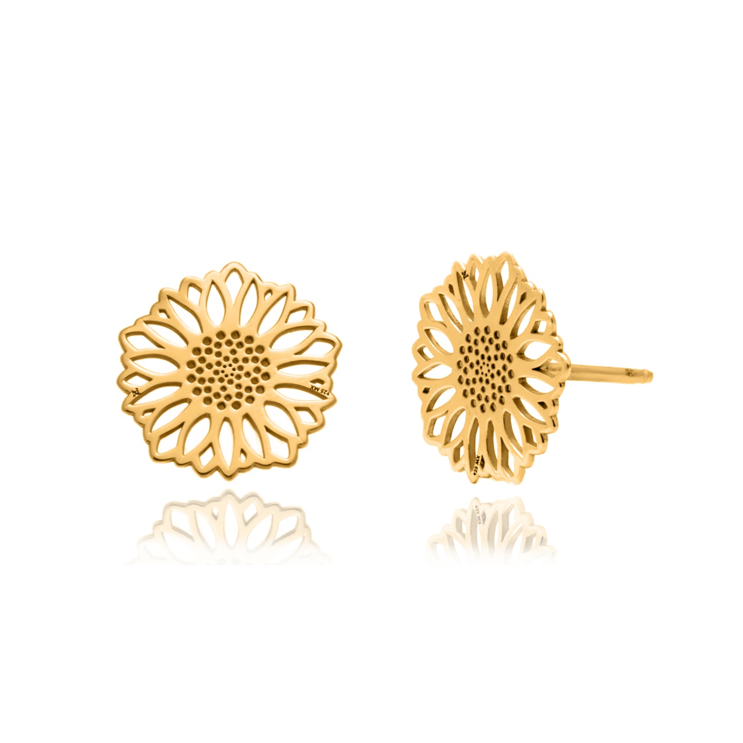 Broqueles Girasol de plata con baño de oro