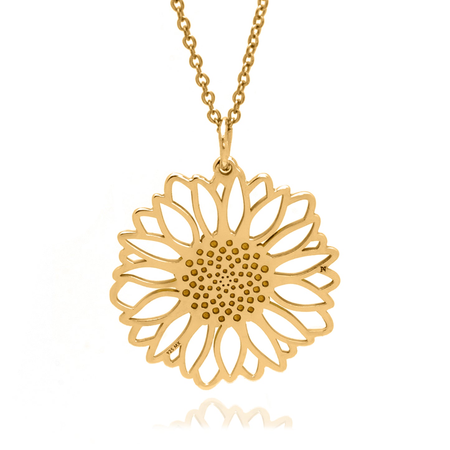 Dije grande Girasol de plata con baño de oro