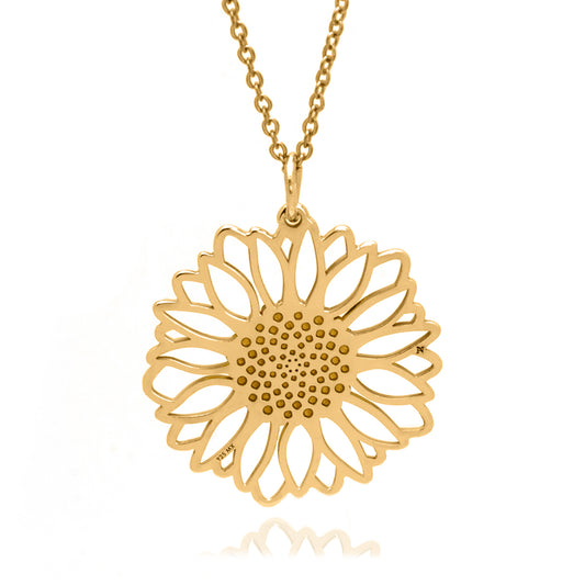 Dije grande Girasol de plata con baño de oro