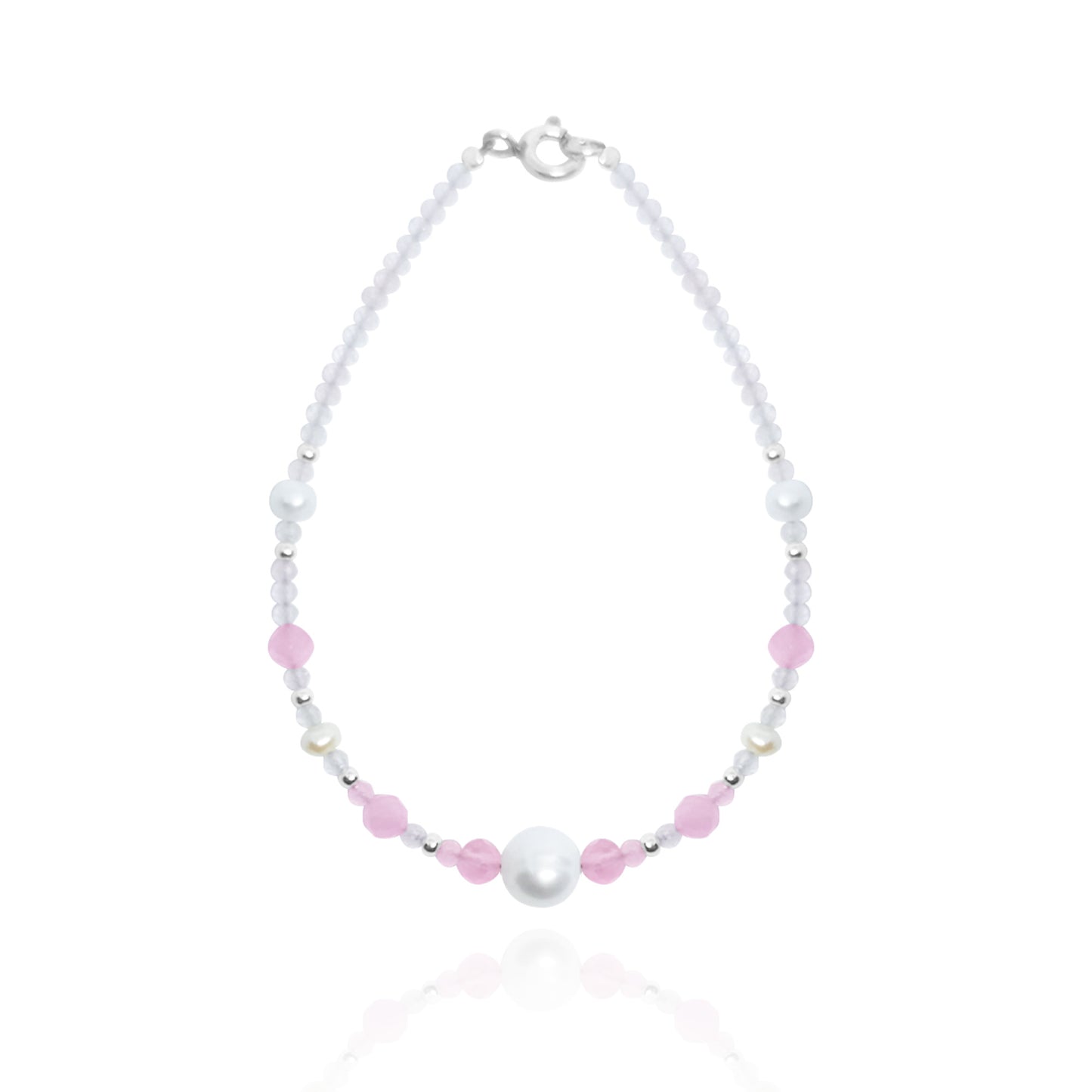 Pulsera Terra de cuarzo rosa, ojo de tigre rosa y perla