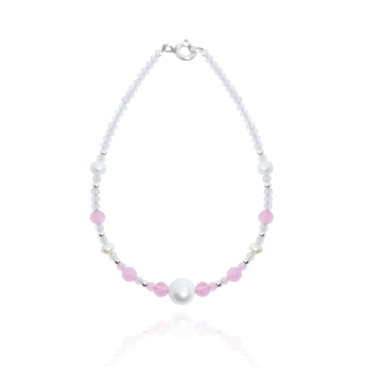 Pulsera Terra de cuarzo rosa, ojo de gato rosa y perla