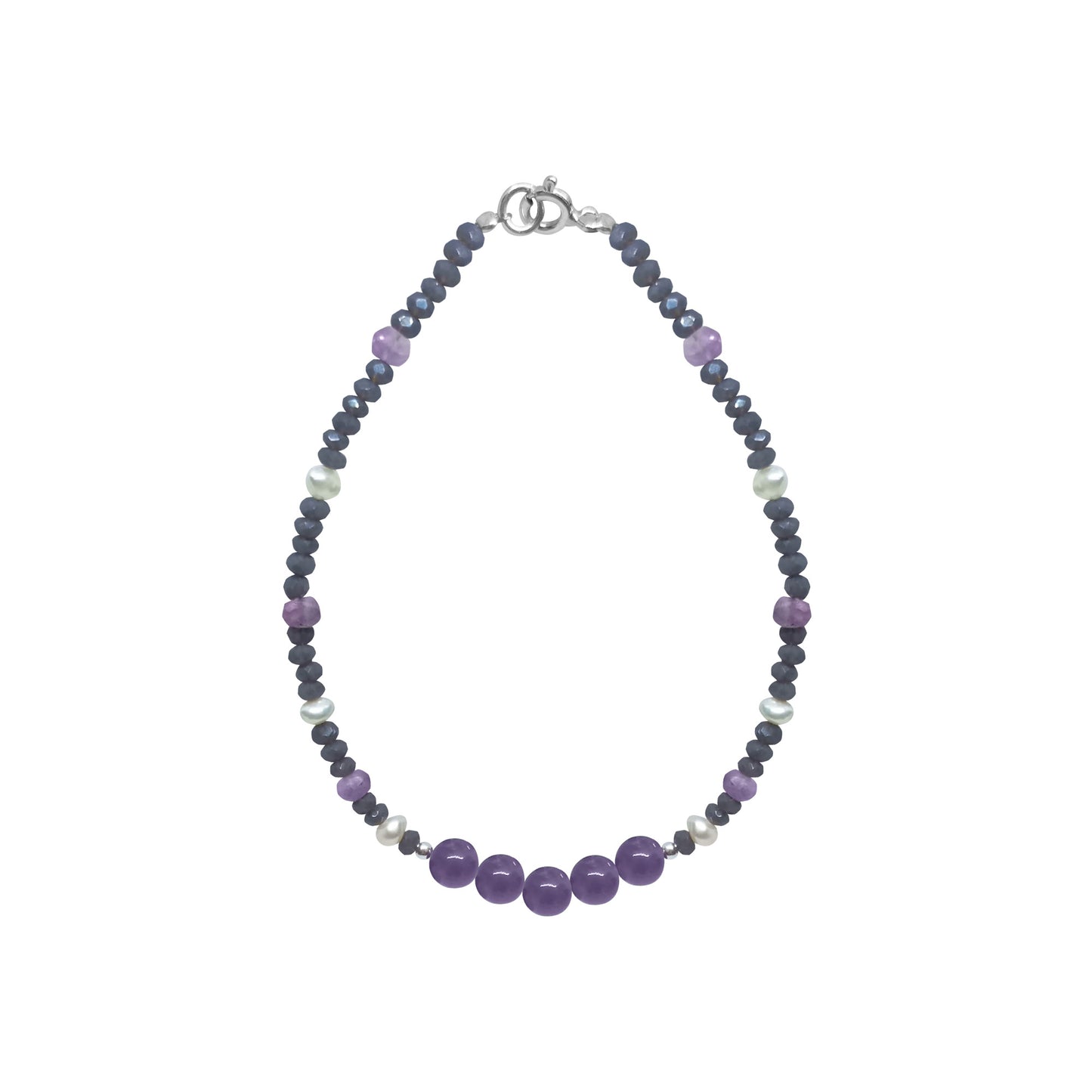 Pulsera Terra de calcedonia con amatistas y perlas