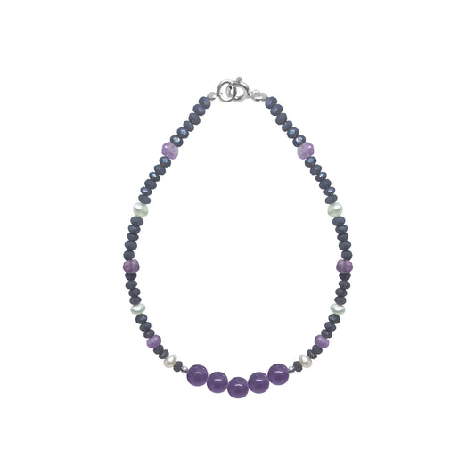 Pulsera Terra de calcedonia con amatistas y perlas