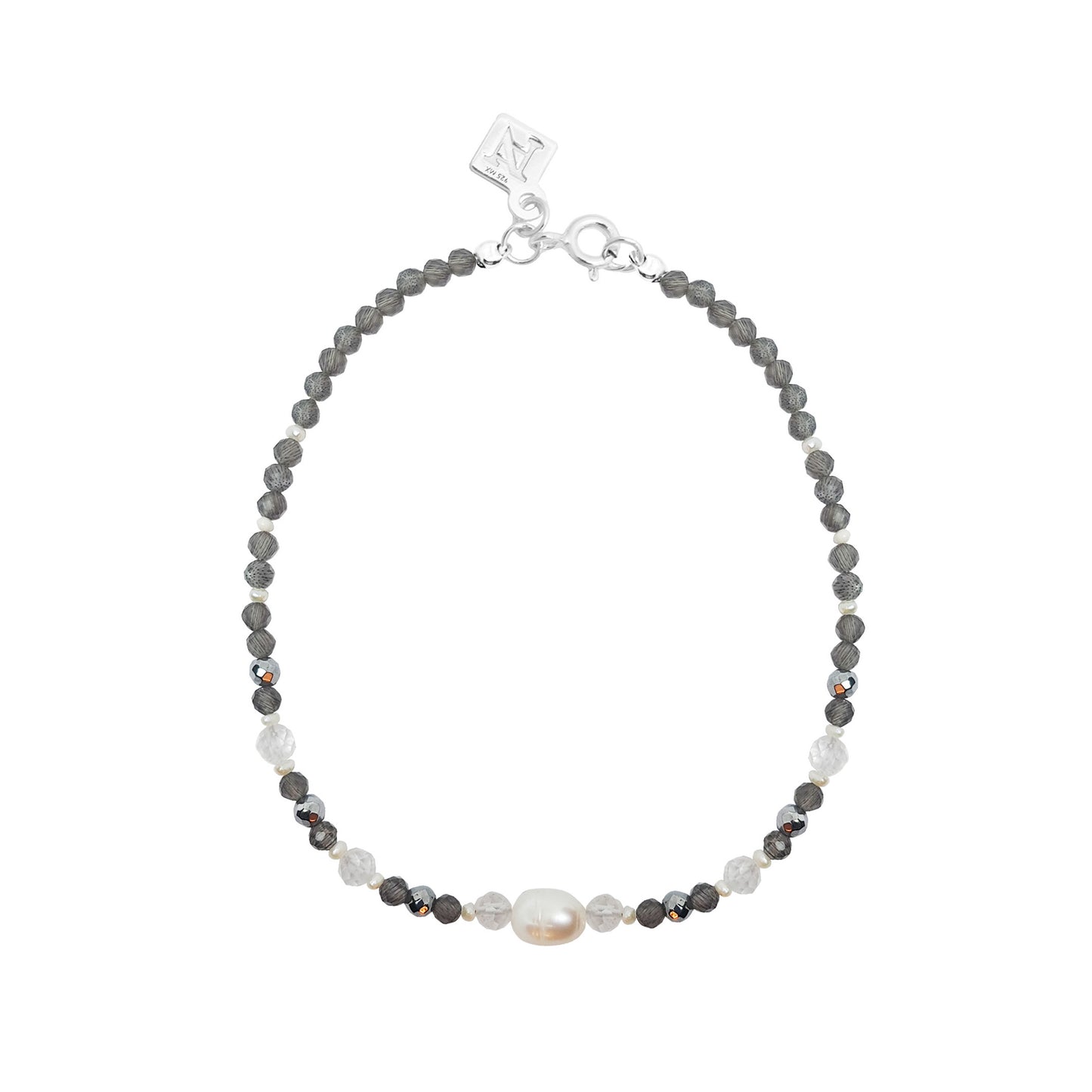 Pulsera Terra de cuarzo ahumado con perlas