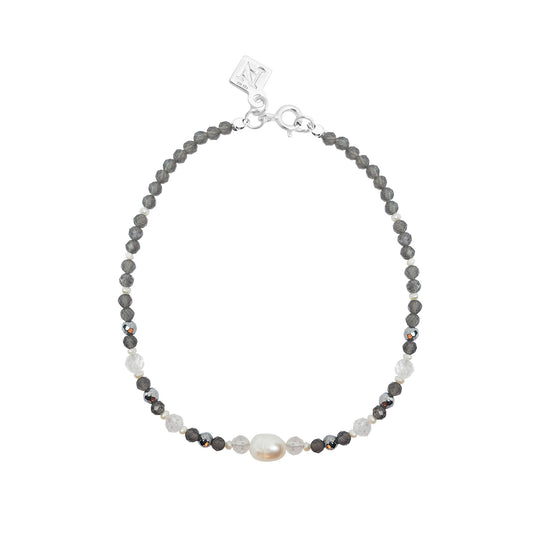Pulsera Terra de cuarzo ahumado con perlas