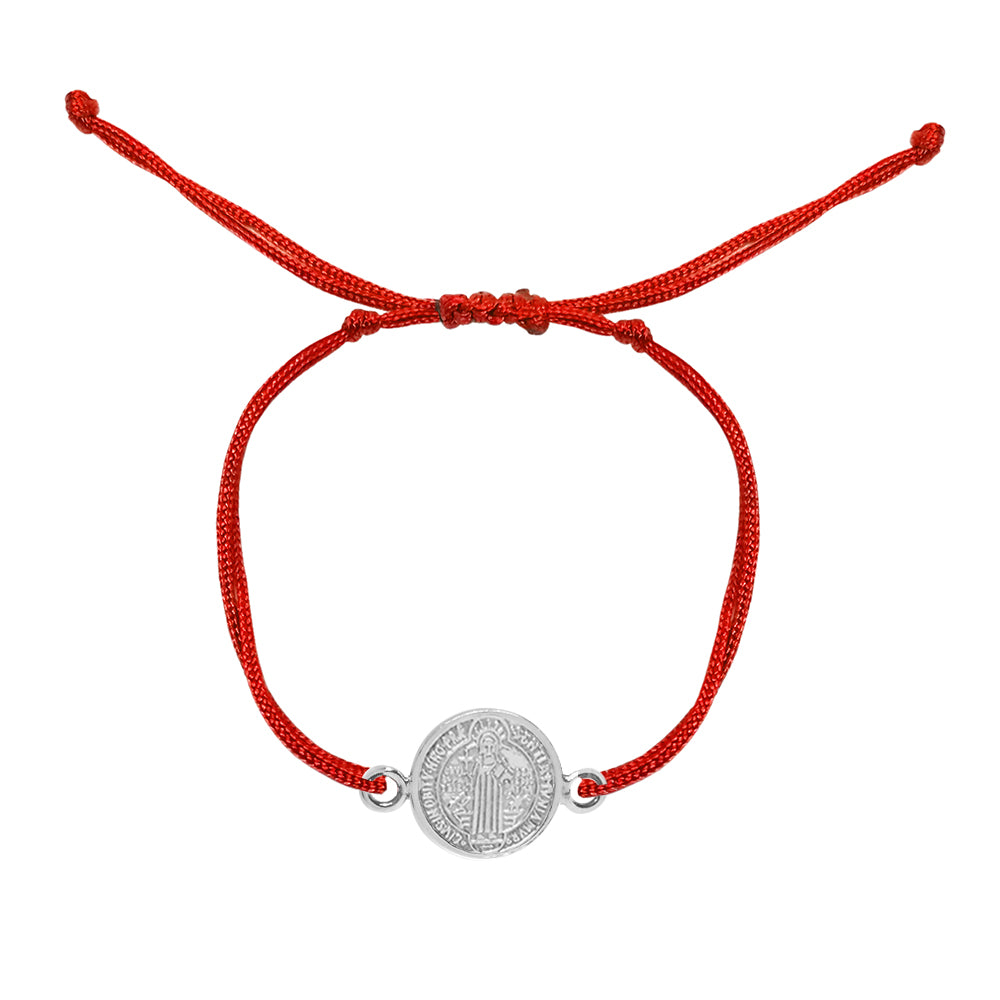 Pulsera Nube San Benito de plata con hilo rojo