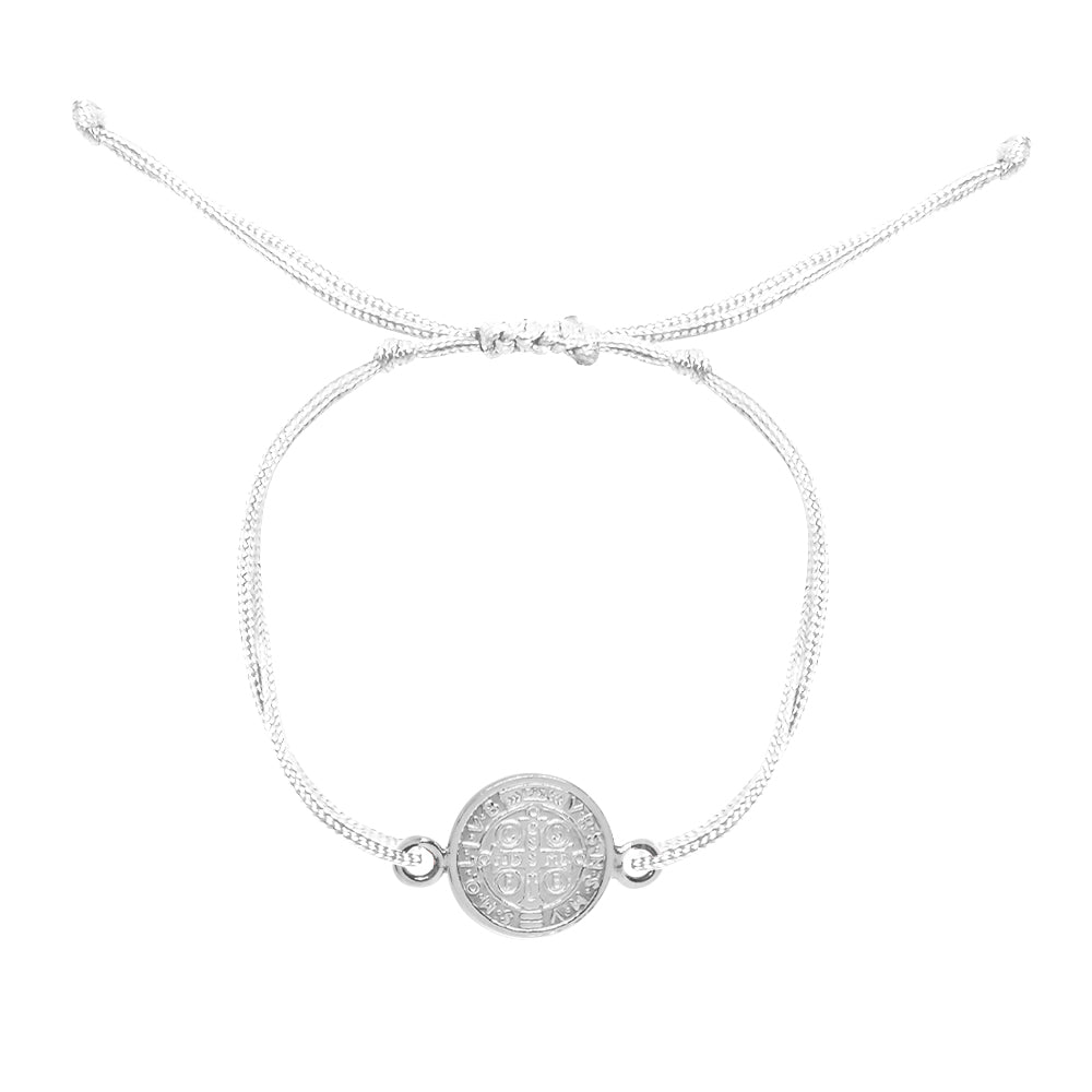Pulsera Nube San Benito de plata con hilo ajustable