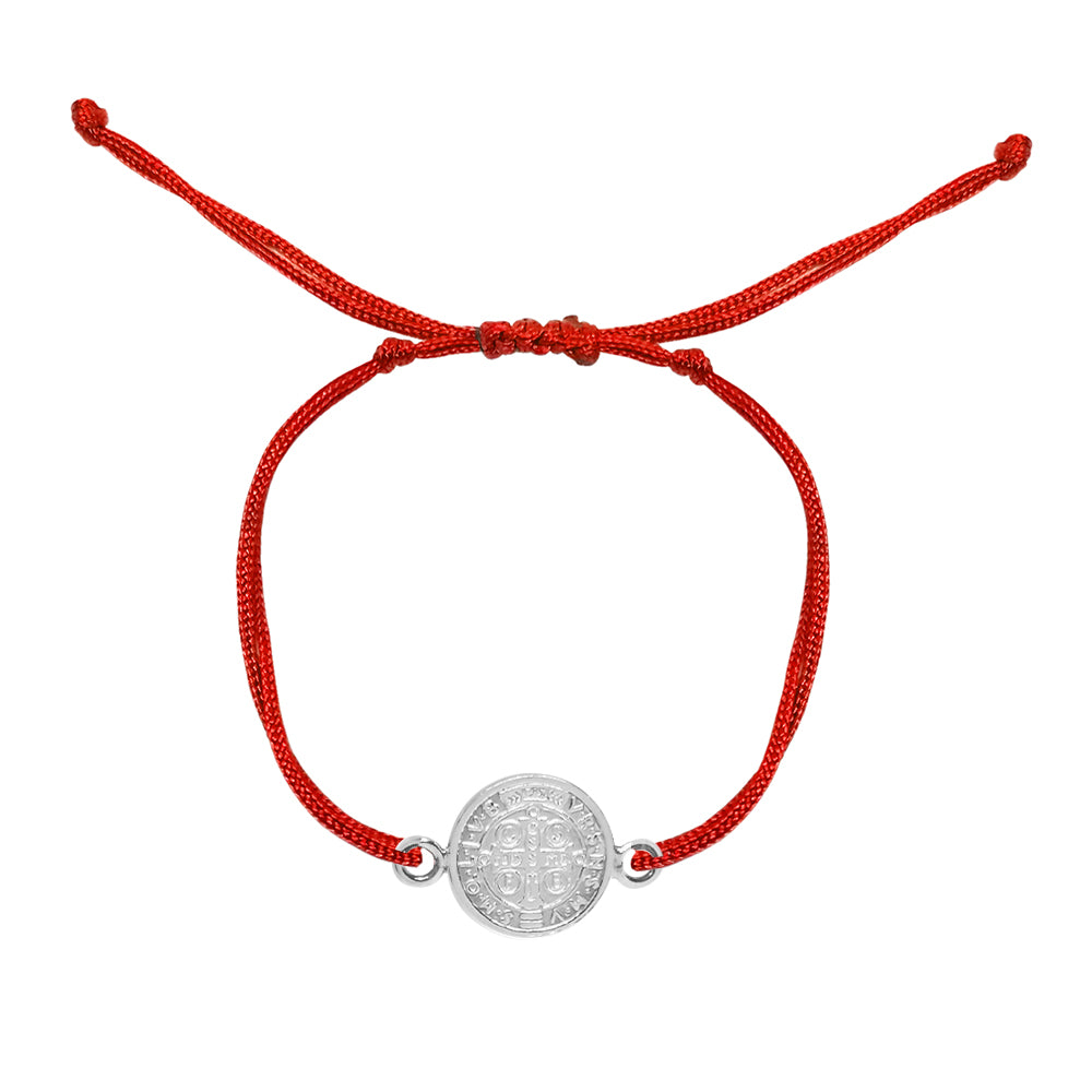 Pulsera Nube San Benito de plata con hilo rojo
