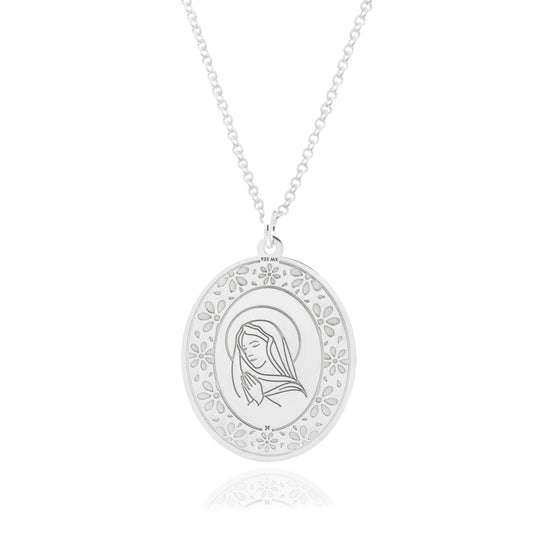 Medalla Nube grande con silueta Virgen de plata