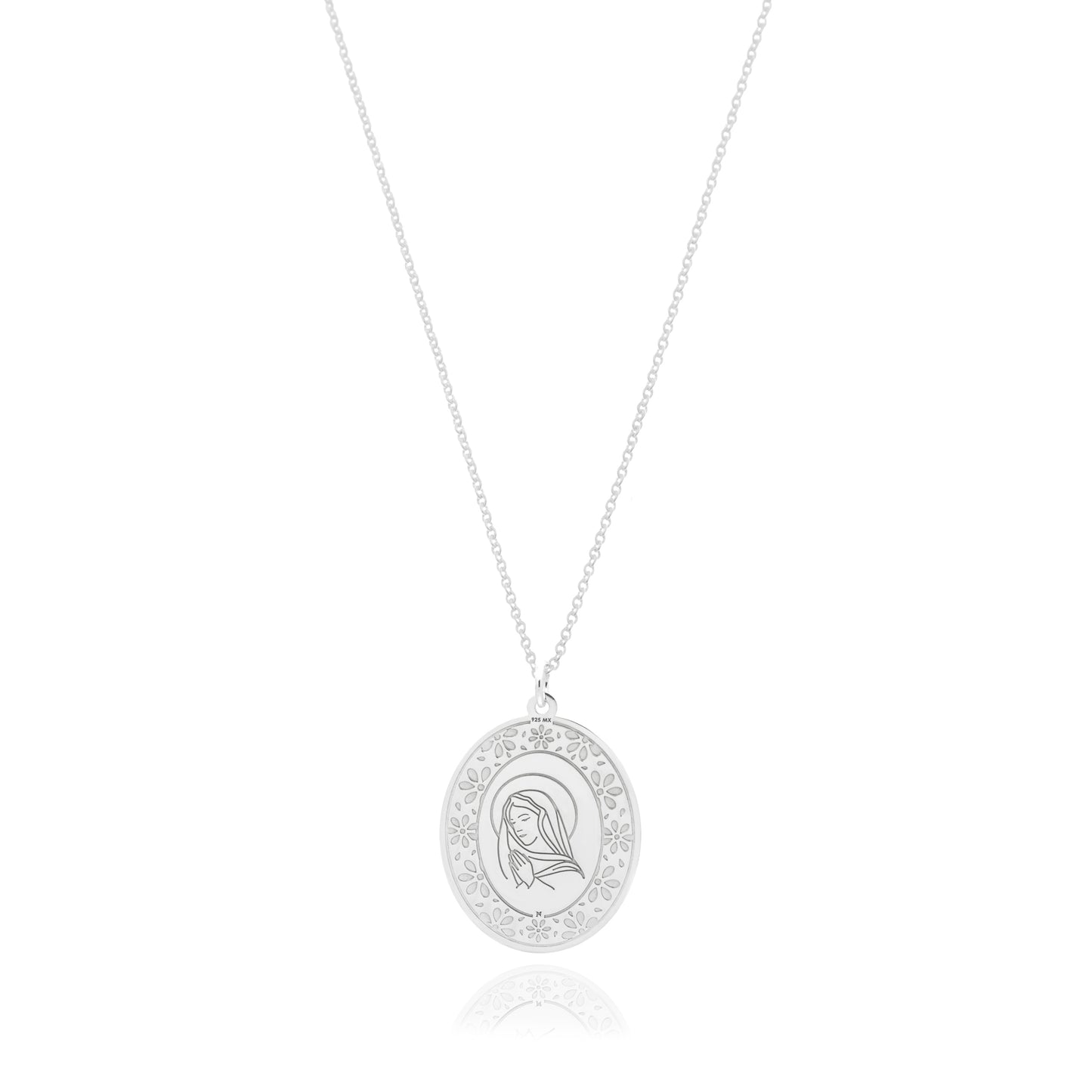 Medalla Nube grande con silueta Virgen de plata