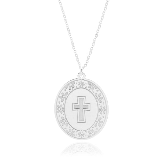 Medalla Nube grande con cruz de plata