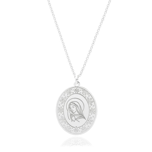 Medalla Nube chica con silueta virgen de plata