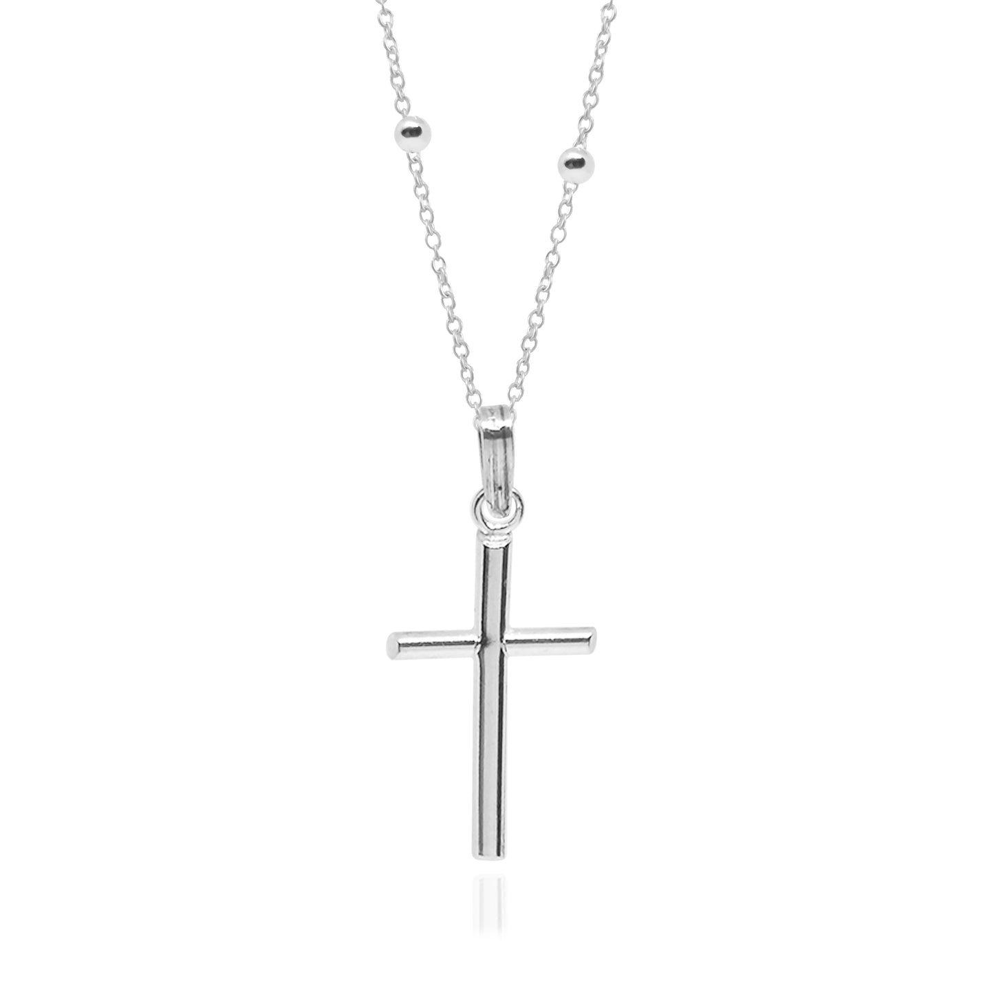 Collar Nube cruz de plata con cadena bolitas