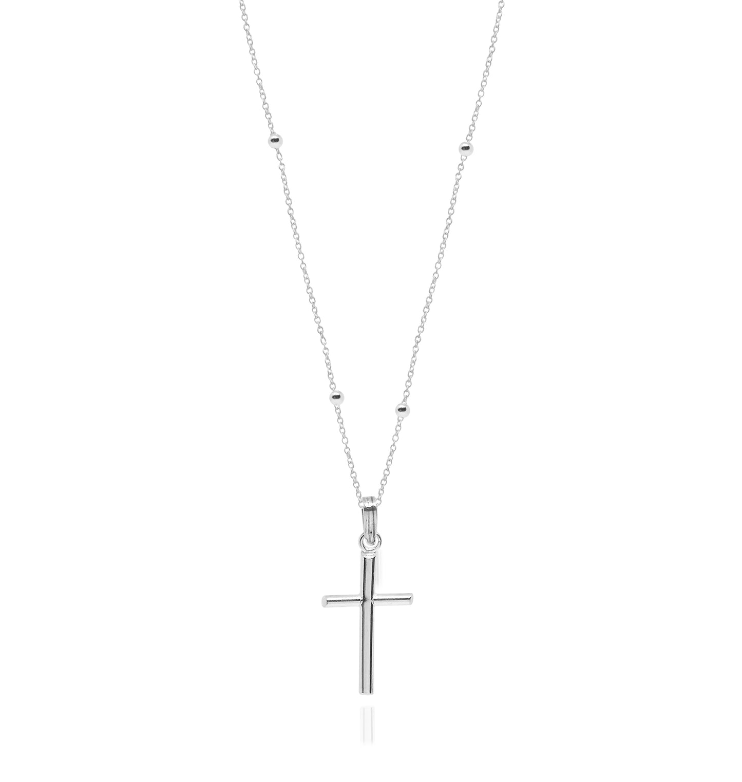 Collar Nube cruz de plata con cadena bolitas