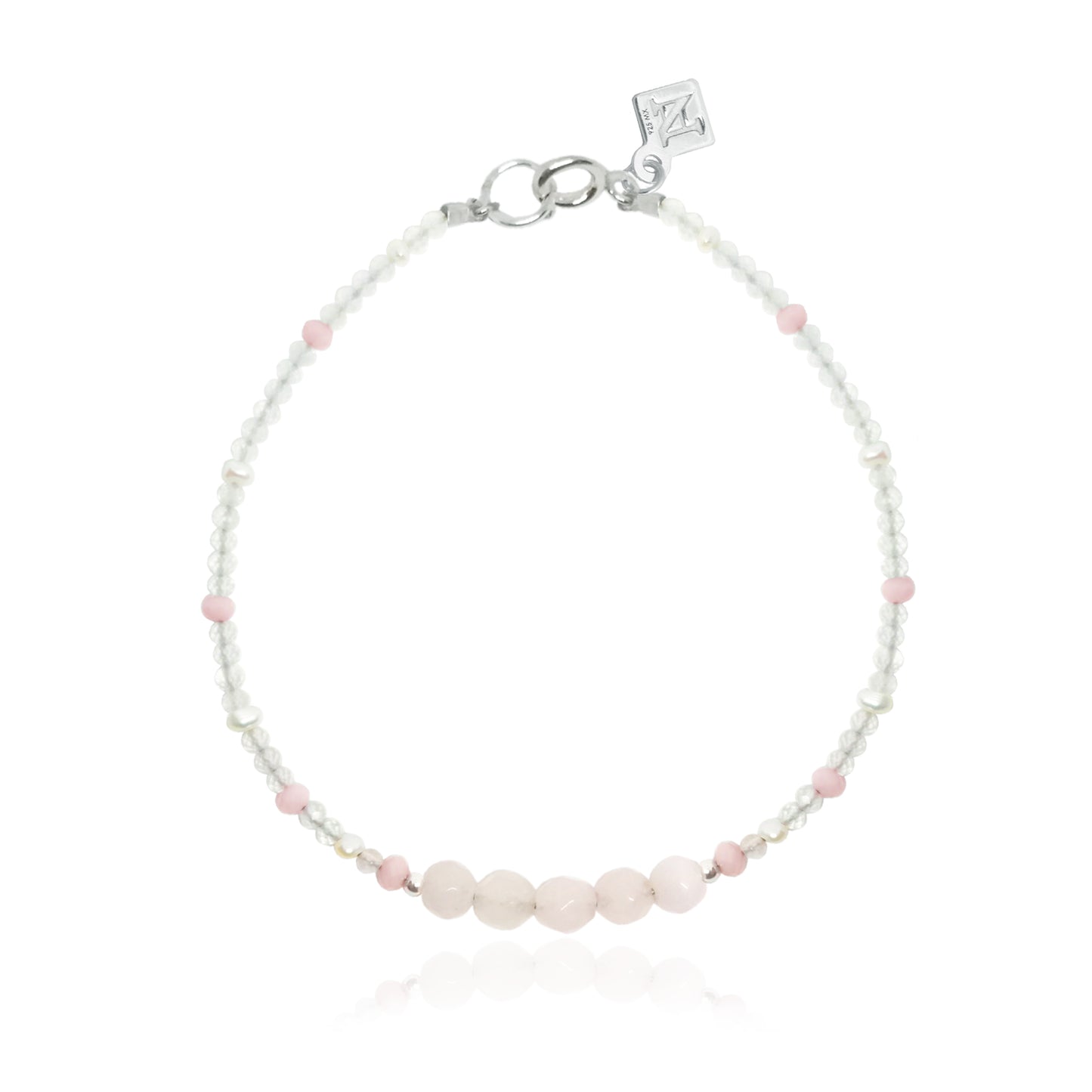 Pulsera Terra de cuarzo rosa, calcedonia y perlas