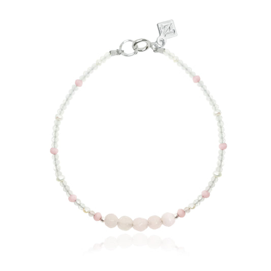 Pulsera Terra de cuarzo rosa, calcedonia y perlas