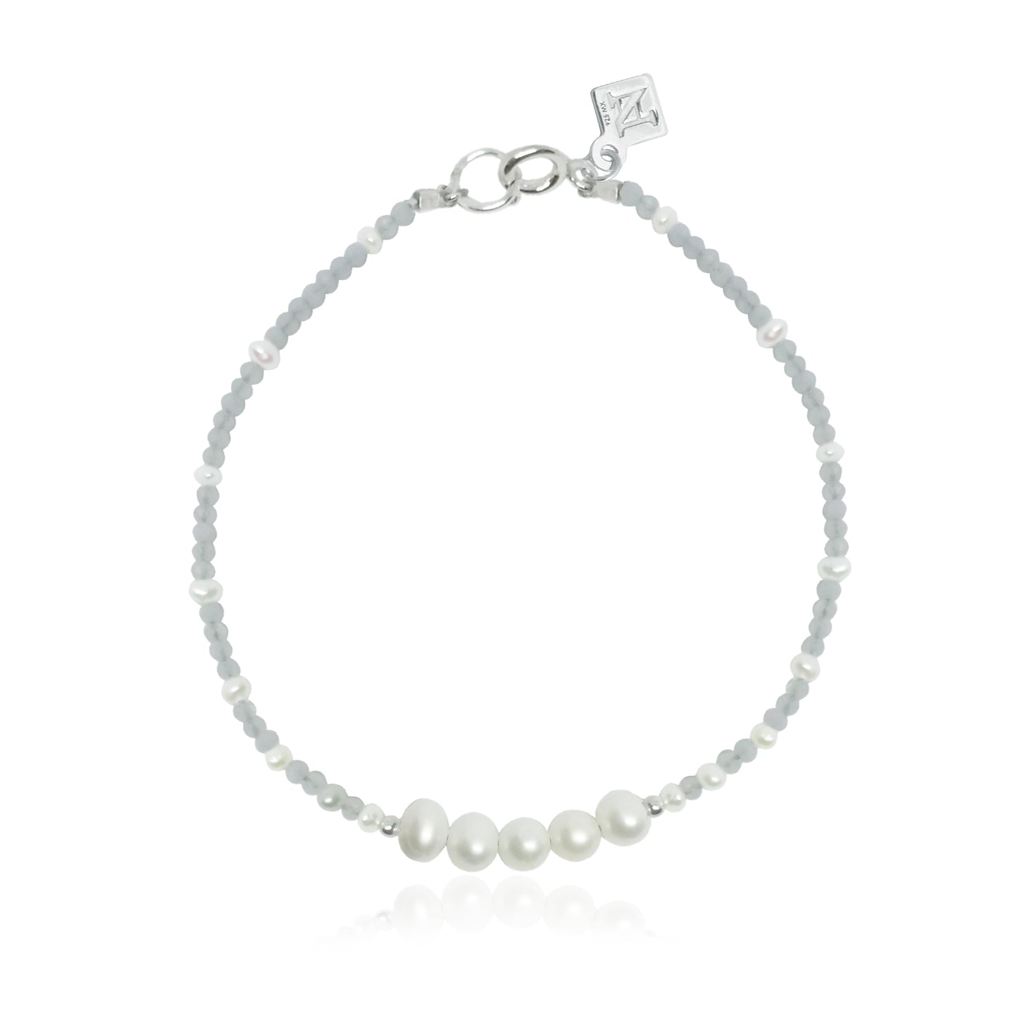 Pulsera Terra de calcedonia azul y perlas