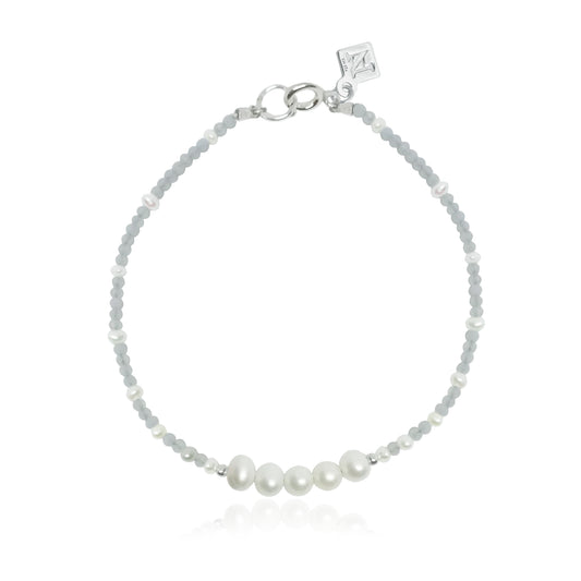 Pulsera Terra de calcedonia azul y perlas
