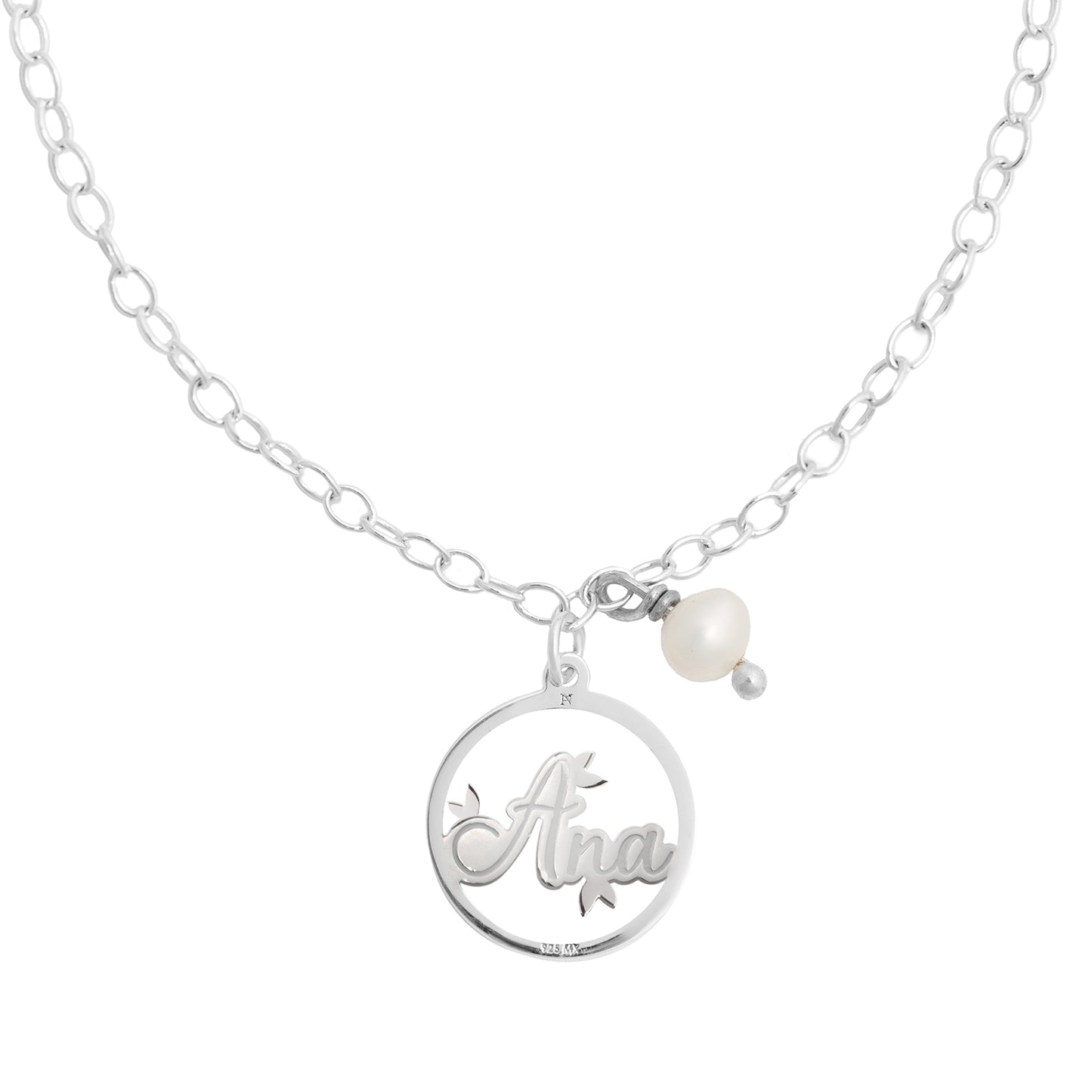 Pulsera cadena con nombre Florecer y perla
