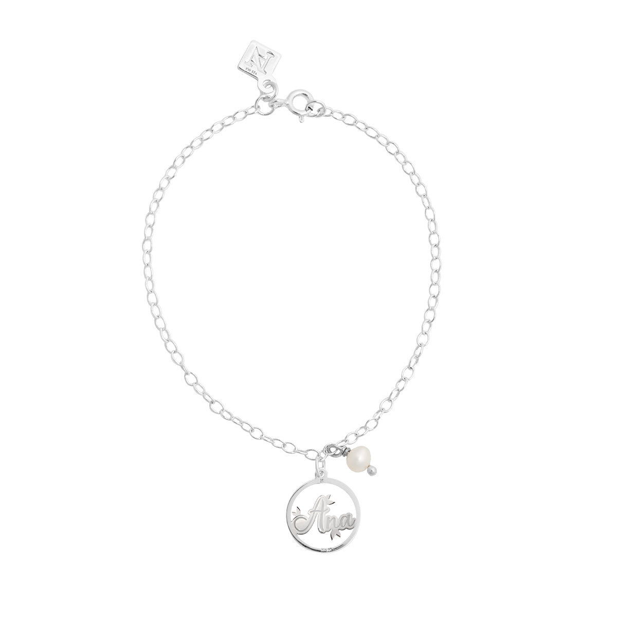 Pulsera cadena con nombre Florecer y perla