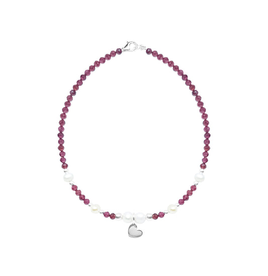 Pulsera corazón Amore de granate y perlas