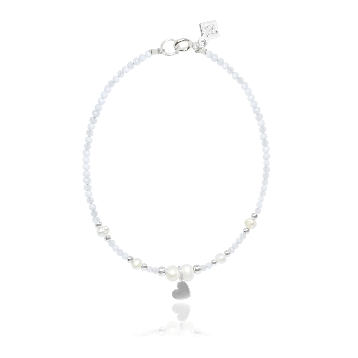 Pulsera corazón Amore de calcedonia azul y perlas