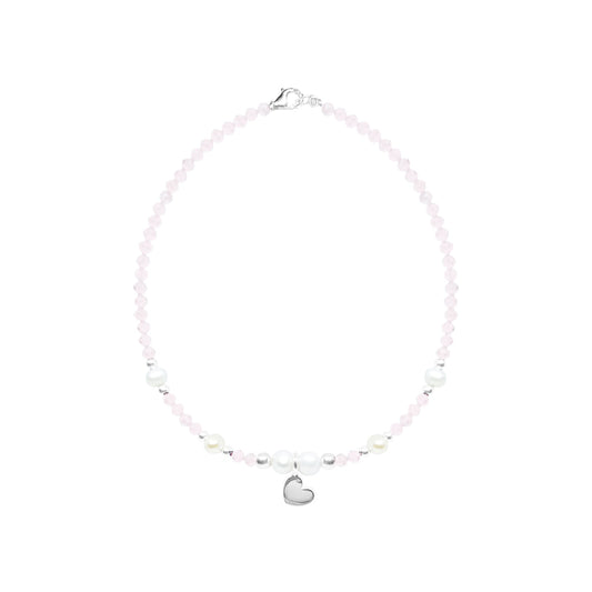 Pulsera corazón Amore de cuarzo rosa y perlas