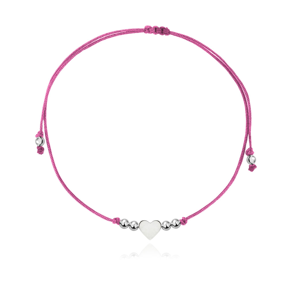 Pulsera Maite de plata con hilo rosa
