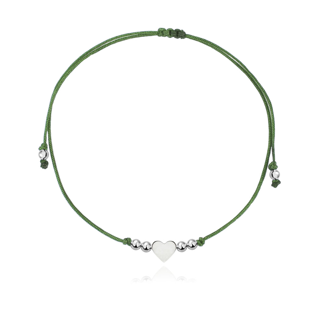 Pulsera Maite de plata con hilo verde