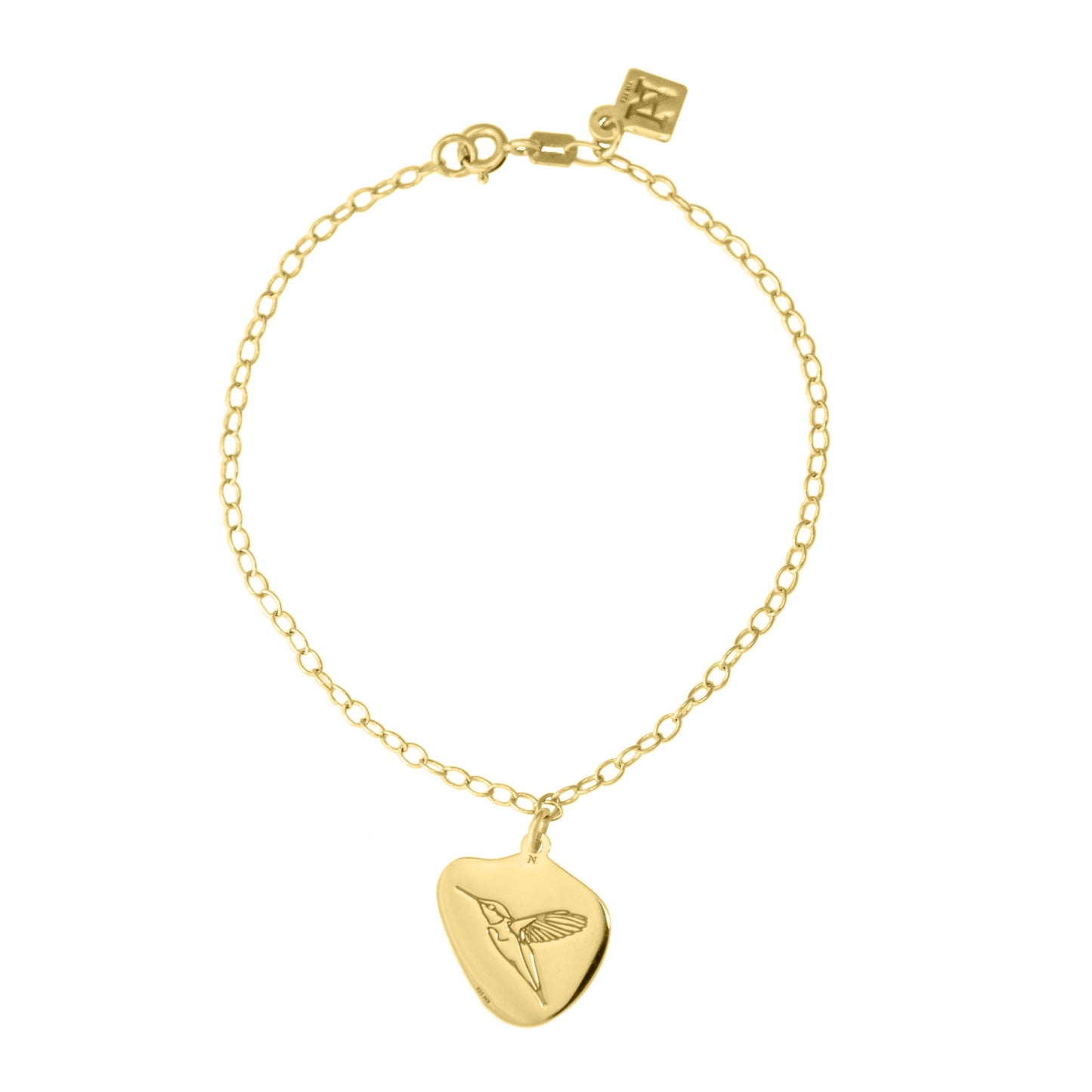 Pulsera colibrí Amor Natural de plata con baño de oro