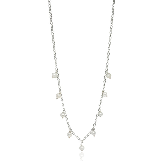 Collar cadena de plata con perlas blancas