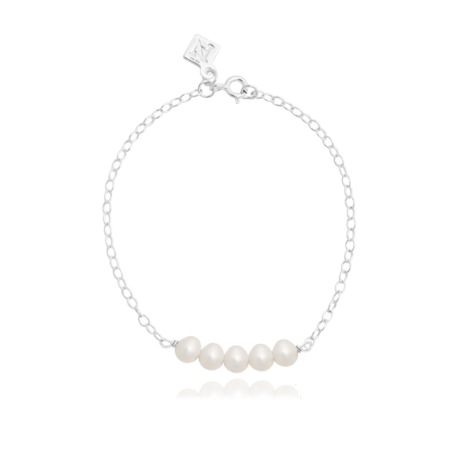 Pulsera cadena de plata con perlas blancas