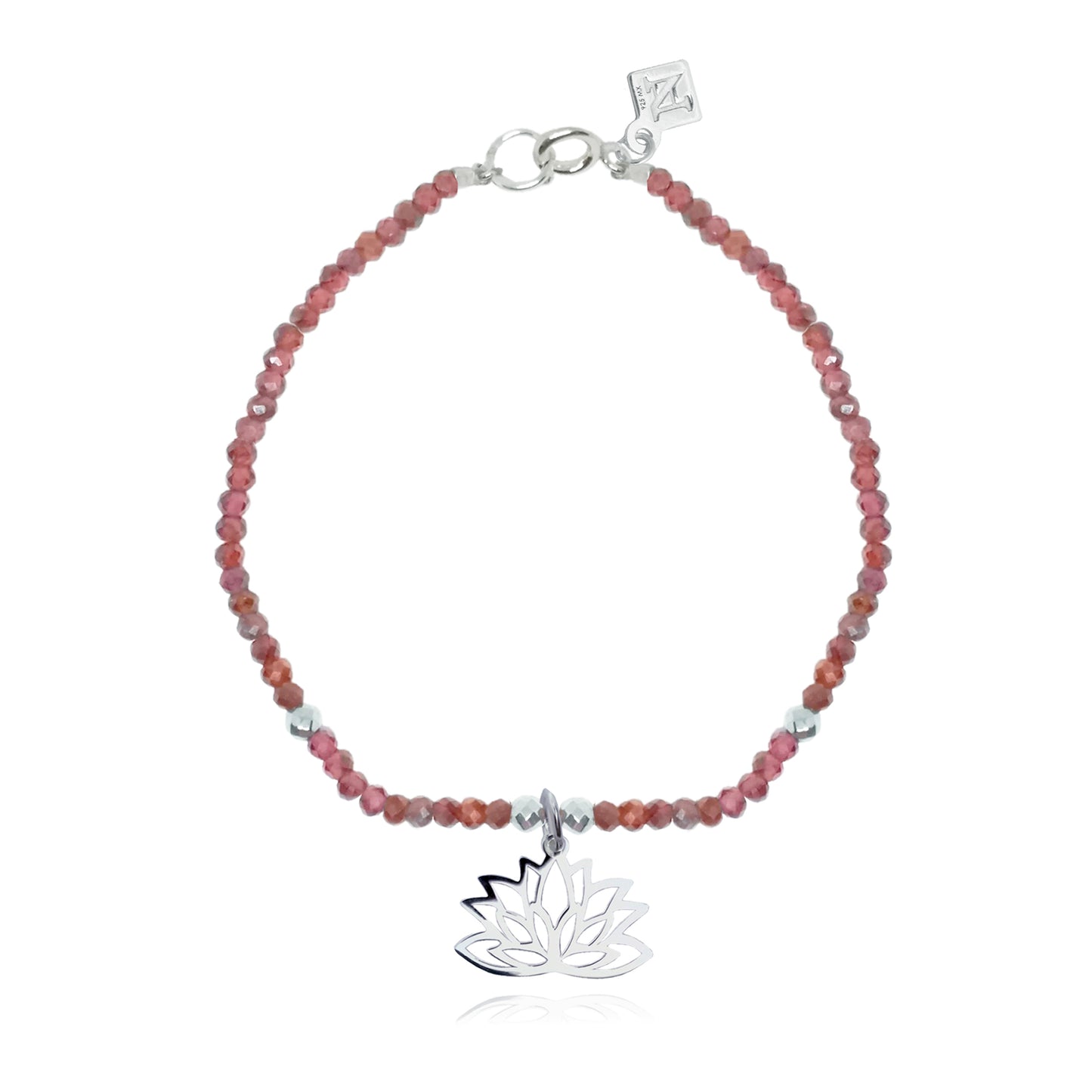 Pulsera Flor de Loto de plata con granate