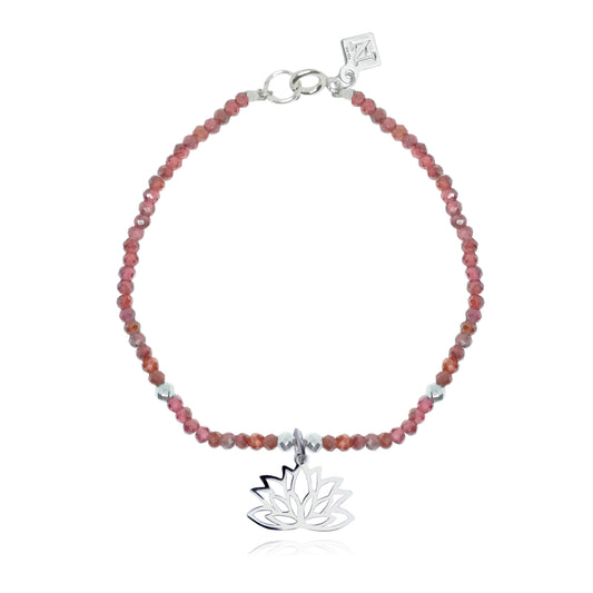 Pulsera Flor de Loto de plata con granate