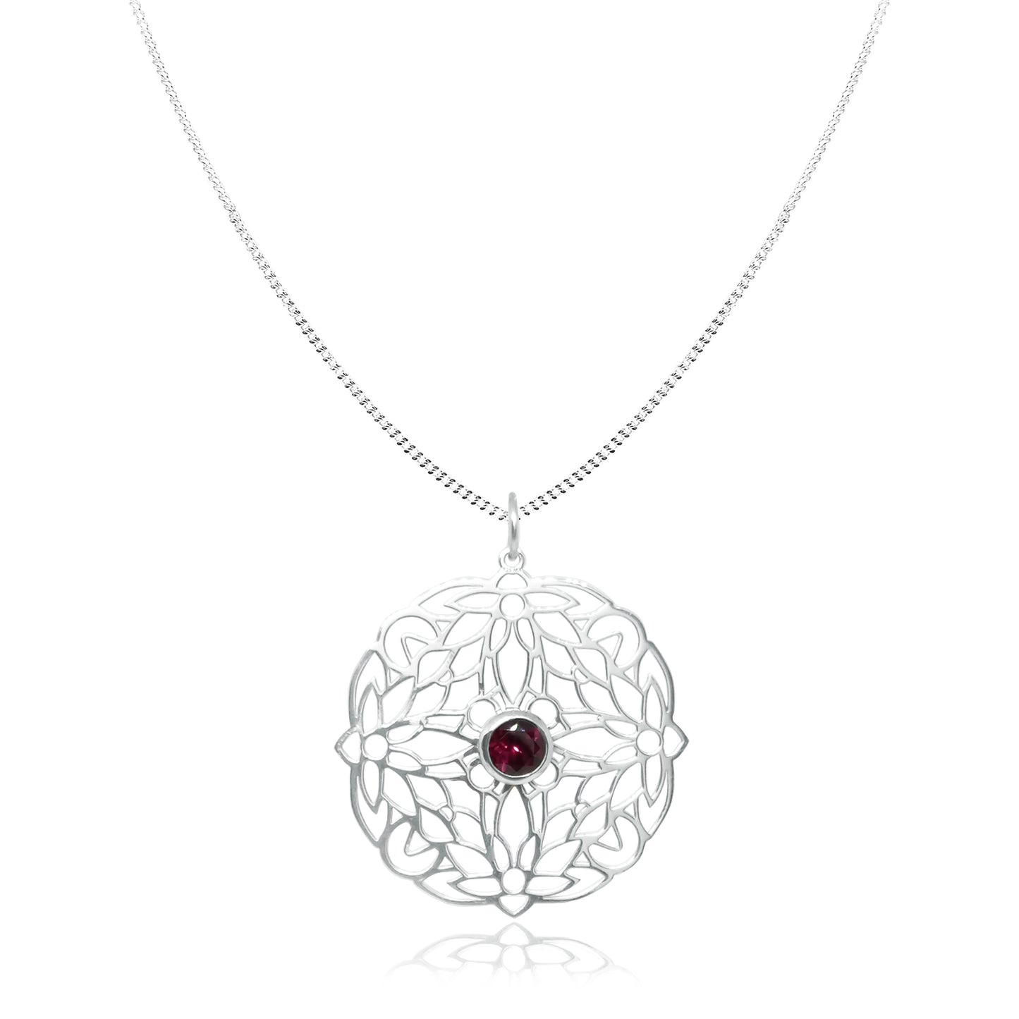 Dije circular Flor de Loto de plata con piedra