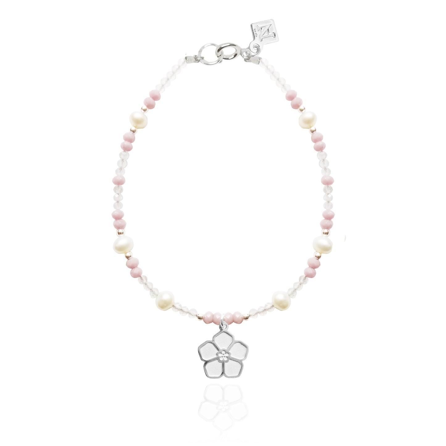 Pulsera Suerte Petunia de plata con piedras y perlas