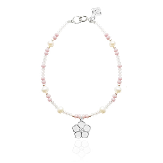 Pulsera Suerte Petunia de plata con piedras y perlas