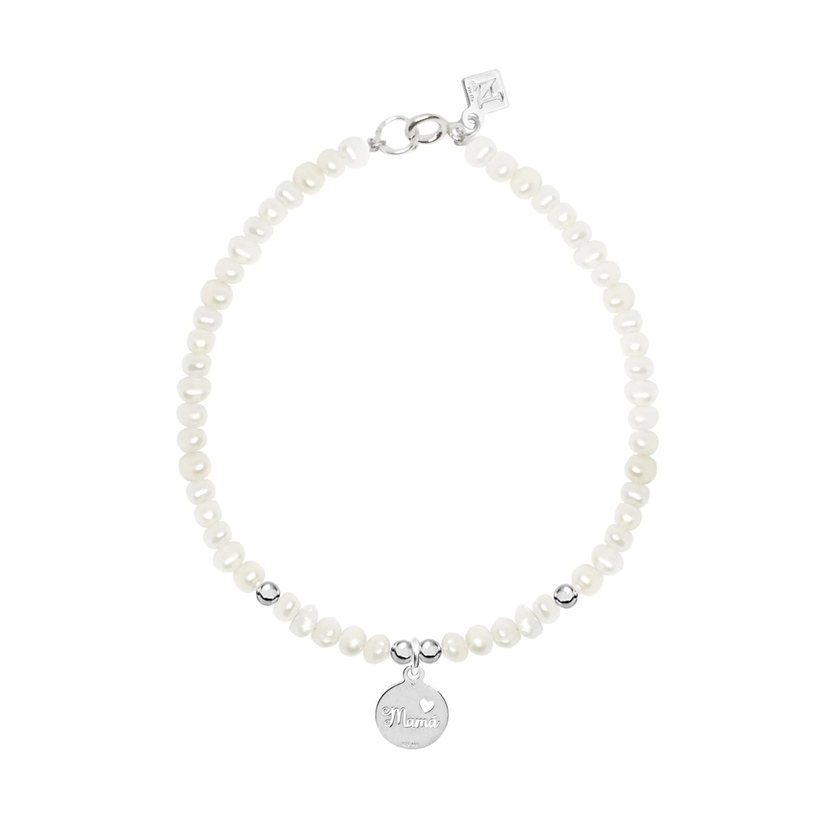 Pulsera perlas con charm mamá de plata