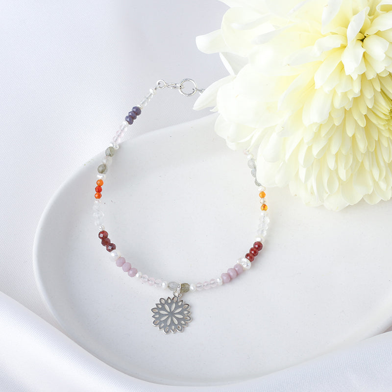 Pulsera Gerbera de plata con piedras naturales