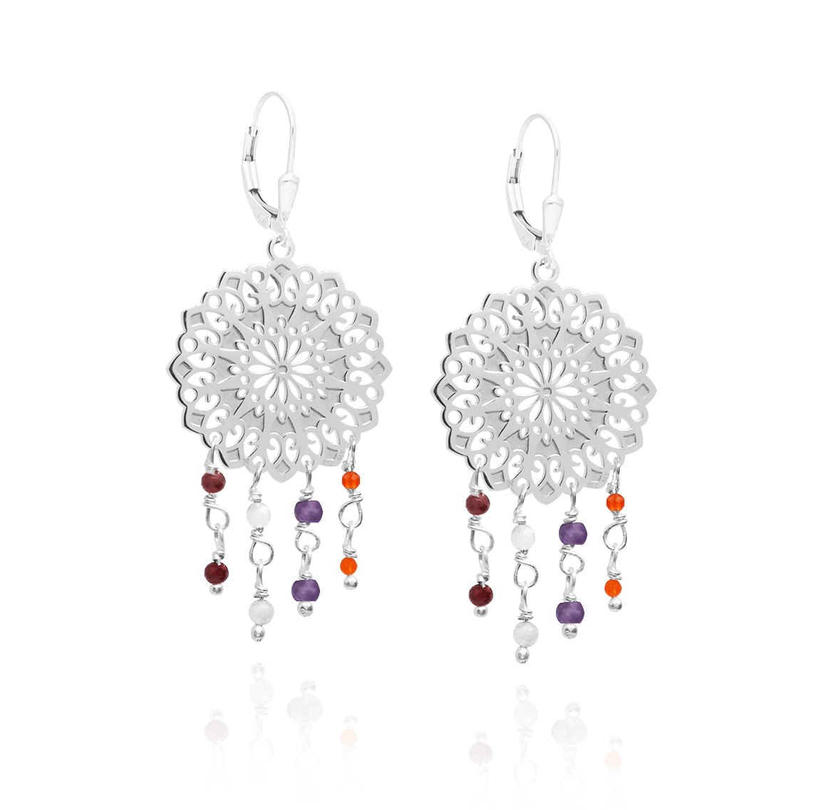 Aretes largos Gerbera de plata