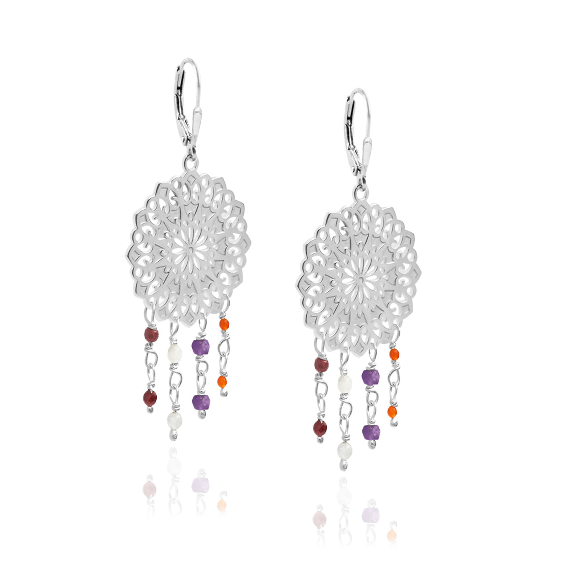 Aretes largos Gerbera de plata
