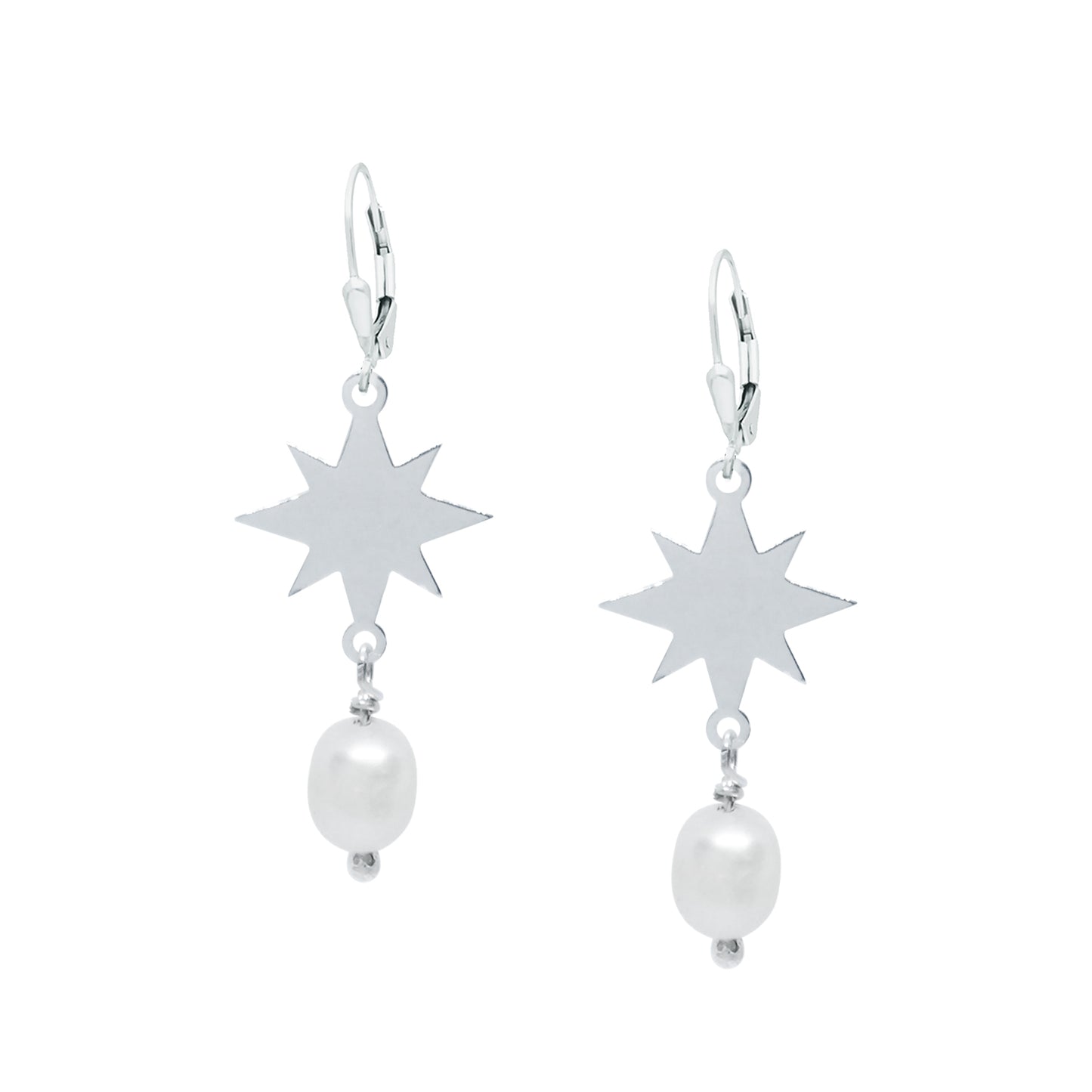 Aretes cortos estrella Astros de plata con perlas