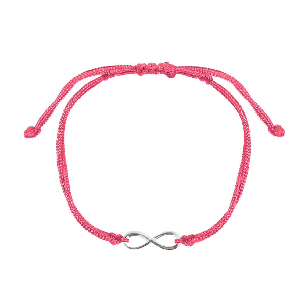 Pulsera Infinito de plata con hilo rosa