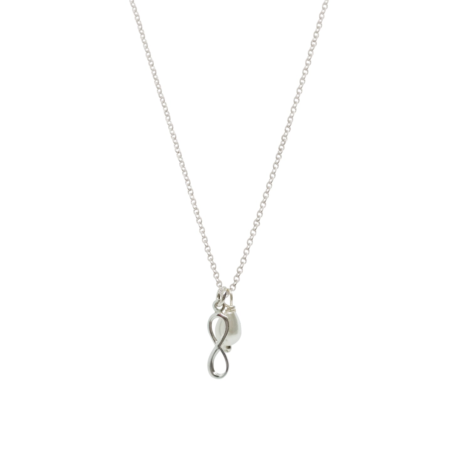 Dije Infinito de plata con perla