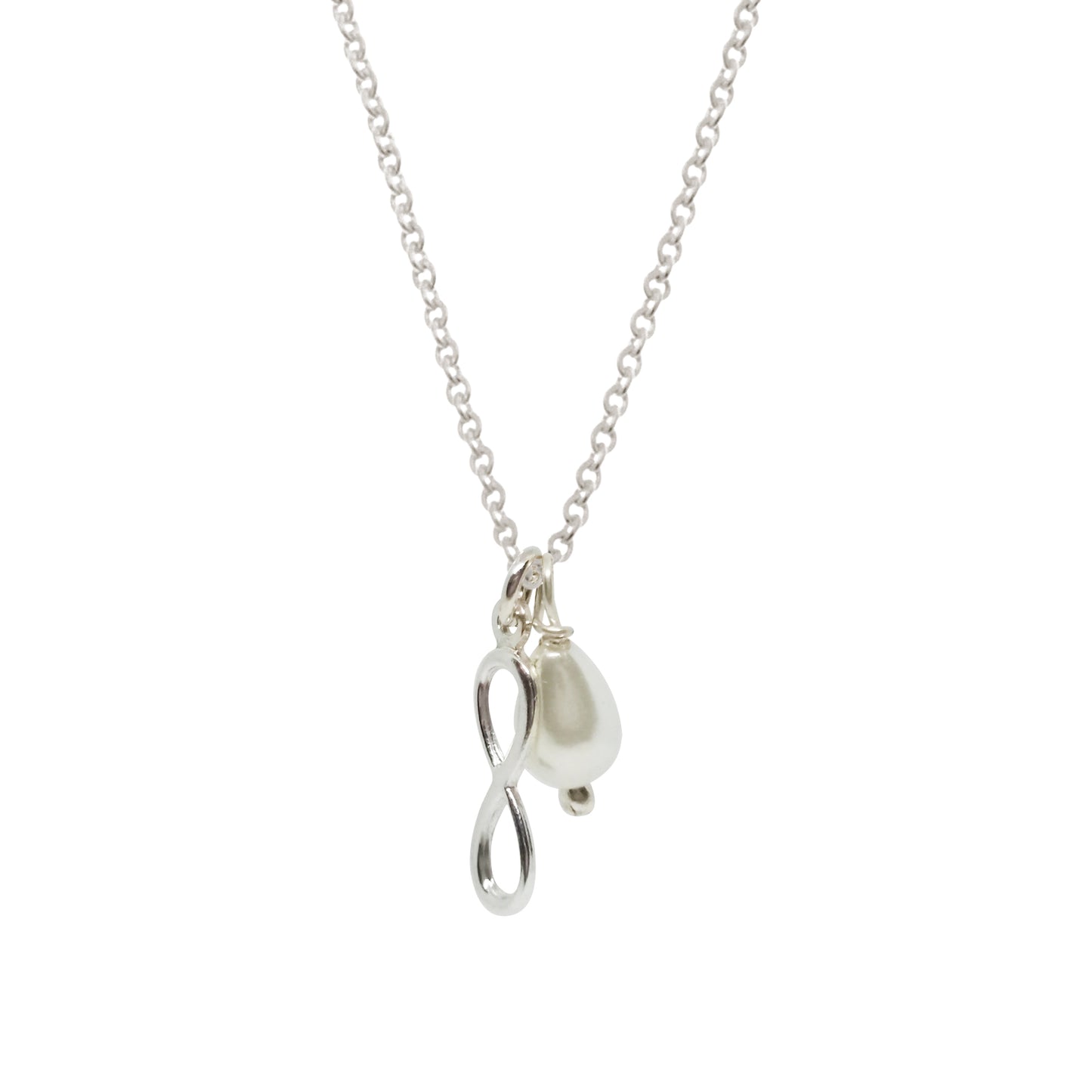 Dije Infinito de plata con perla